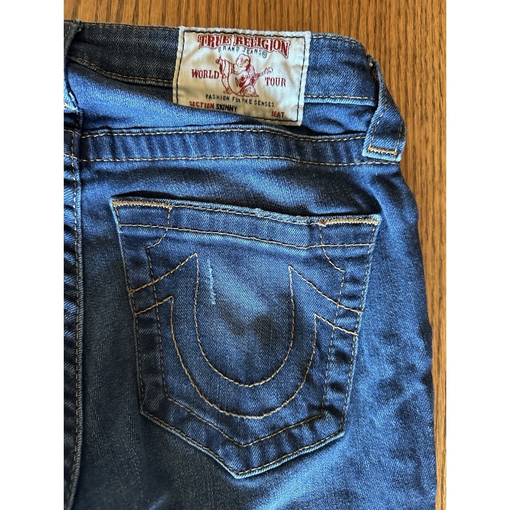 True Religion Low Rise Skinny Jeans Womens 26‎ Distressed Sequin Blue